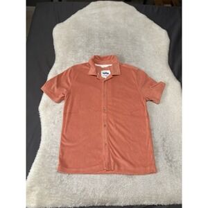 New Mugsy Terry Cloth Short Sleeve Button Down Polo Shirts Size Small NWOT Peach